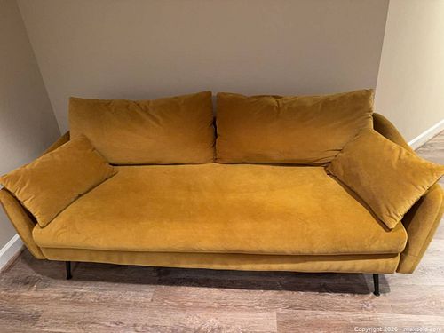 Mid-Century Modern Mustard Velvet 3-Seat Sofa (1 of 5)