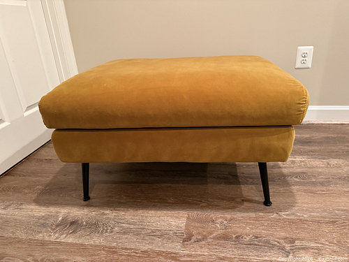 Mustard Yellow Velvet Ottoman, Mid-Century Modern, Medium (1 of 3)