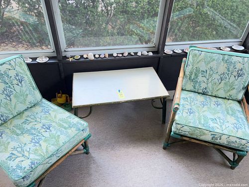 Coastal Rattan Armchair and Coffee/Side Table Set with Cushions (1 of 9)