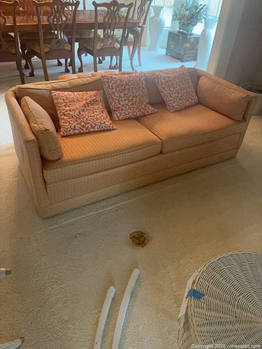 Peach/Salmon 3-Seater Upholstered Fabric Sofa (1 of 3)