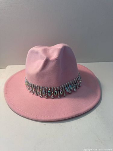 Pink Felt Women's Fedora with Rhinestone Band (One Size) (1 of 3)