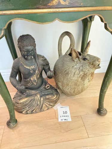 Carved Gilt Temple Figure and Ceramic Animal Head Pitcher, 12–18 in (1 of 14)