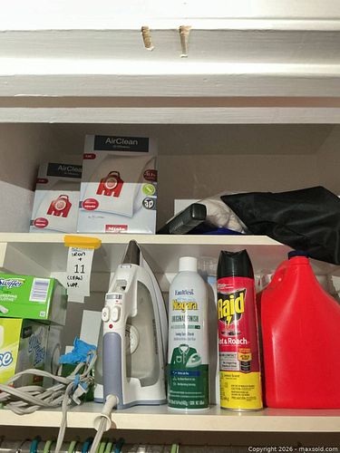 Household cleaning & small appliance lot with steam iron and supplies (1 of 3)