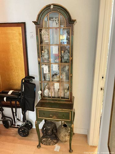 Tall Green and Gold Chinoiserie Wood Cabinet with Glass Door (1 of 20)