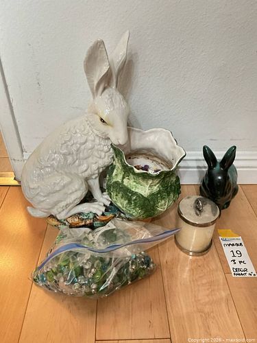 Three-Piece Decorative Lot: Ceramic Figurines, Planter, Candle (1 of 11)