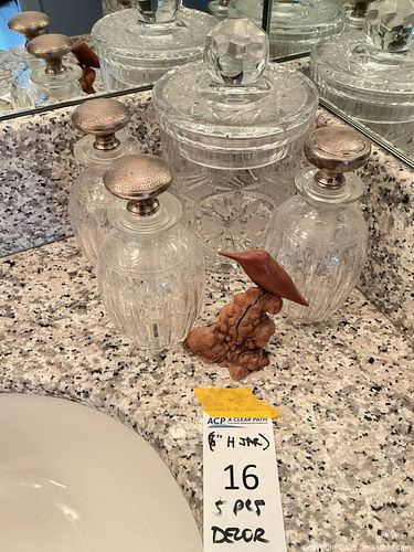 Victorian Etched Glass Jar Set with Wood and Metal Accents (1 of 10)