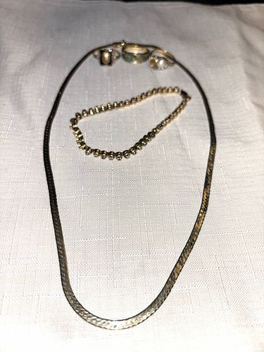 Vintage 10K Gold Herringbone Necklace, Tennis Bracelet, Rings (1 of 8)
