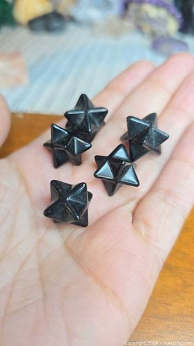 Set of 5 Small Black Merkaba Carved Stones (1 of 4)