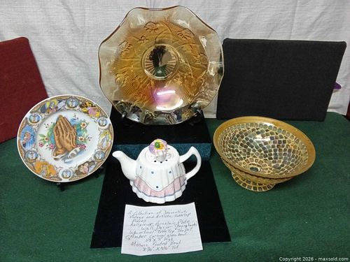 Decorative Carnival Glass, Mosaic Footed Bowl & Porcelain wall decor Plate (1 of 6)
