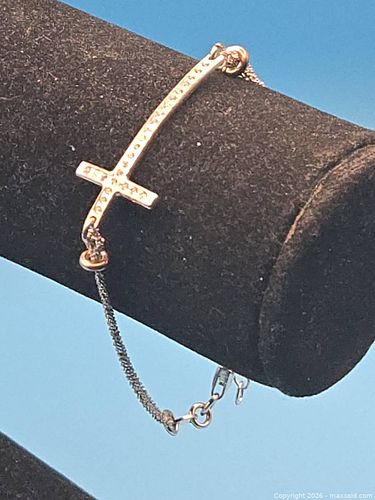 925 Sterling Bracelet with faux diamond cross (1 of 7)