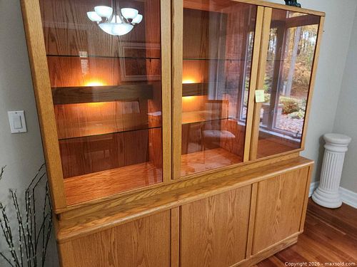 Light Oak Solid Wood China Cabinet with Glass Doors (1 of 9)