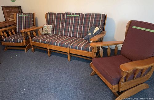 3-Piece Rustic/Traditional Sofa and Armchair Set, Burgundy Plaid (1 of 8)