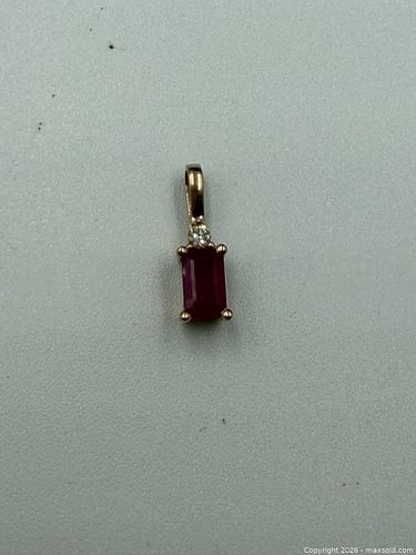 10K Gold Pendant with Natural Emerald-Cut Ruby & Single Round Accent (1 of 4)