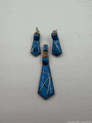Sterling Silver Turquoise Pendant and Earrings Set (1 of 4)