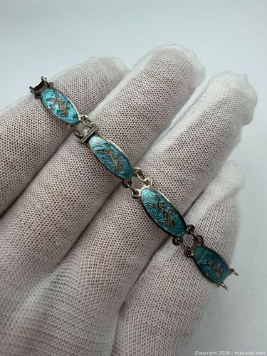 Vintage Sterling Silver Enamel Cloisonné Bracelet (1 of 4)