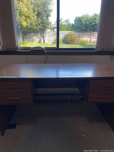 Brown Wood Veneer Office Desk, 55" x 23.75" x 21" (1 of 11)