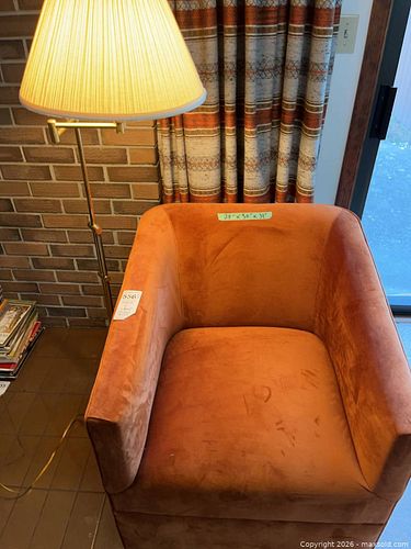 Burnt Orange/Rust Velvet Accent Armchair with Floor Lamp (1 of 8)