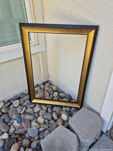 Large Wood Picture Frame, Distressed Gold & Black, Mirrored (1 of 7)