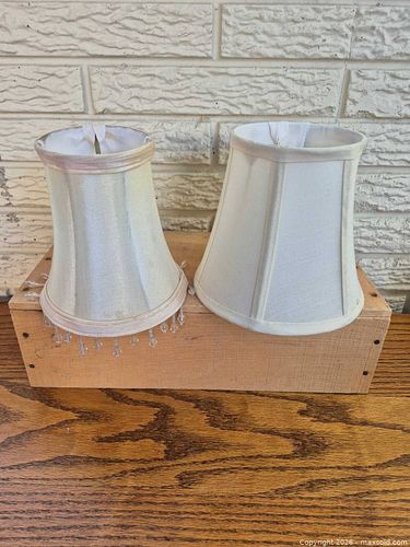 Pair of Ivory Bell Fabric Lamp Shades with Beaded Fringe (1 of 6)