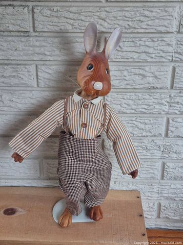 Vintage Wooden Rabbit Marionette Puppet with Metal Stand (1 of 5)