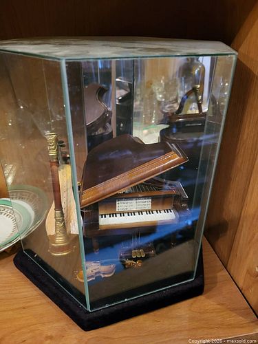 Miniature Musical Instrument Collection with Glass Display Case (1 of 2)