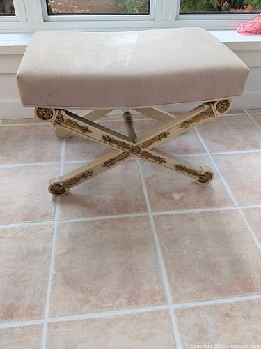 Neoclassical Empire Single-Seat Bench with Gold-Accented Frame (1 of 3)