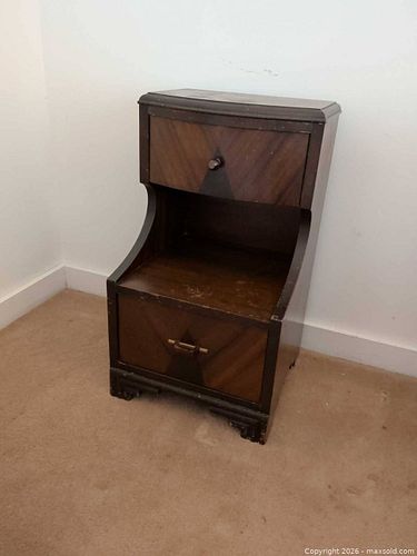 Vintage Mid-Century Dark Brown Nightstand with 2 Drawers (1 of 3)