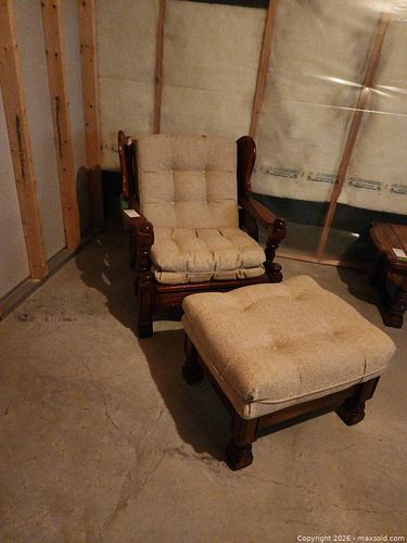 Wood Armchair With Tufted Ottoman Set (1 of 13)