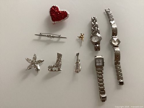 collection of vintage and costume jewelry brooches and watchs (1 of 4)