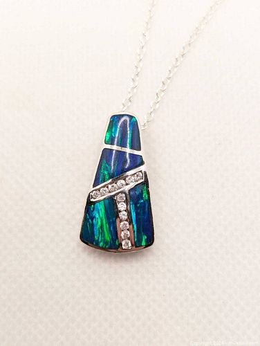 Sterling Silver Opal & CZ Necklace (1 of 5)