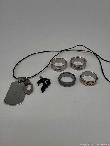 Mixed Stainless Steel & Gold-Tonr Rings and Pendants, Lot of 5 (1 of 3)