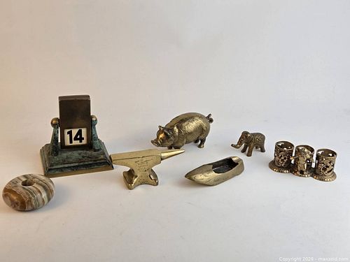 Vintage Brass Desk & Novelty Collection - "Made in Canada" Miniature Anvil, Perpetual Cale (1 of 11)