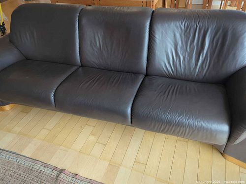 3-Seat Dark Brown Genuine Leather Sofa with Wood Frame (1 of 11)