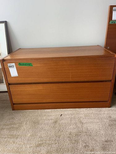Reff Teak Wood Veneer 2-Drawer Low Chest 32.5 x 18 x 18 (1 of 9)