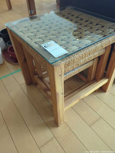 Set of 3 Nesting Rustic Bohemian Wood and Glass Side Tables (1 of 10)