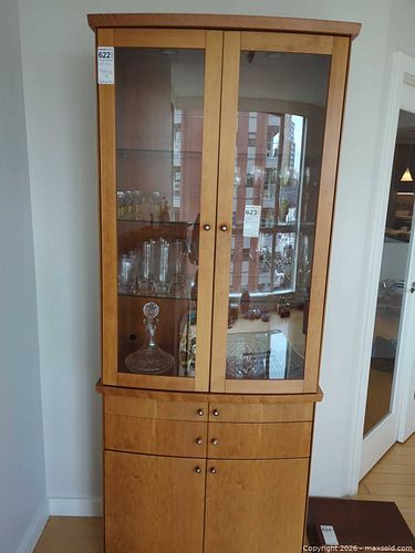 Tall Contemporary Light Wood China Cabinet with Glass Doors (1 of 12)