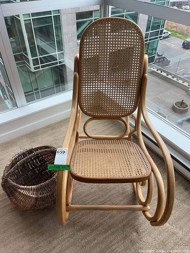 Vintage Rattan and Solid Wood Rocking Chair, Natural Finish (1 of 8)