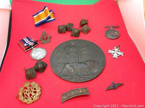 Memorial Plaque.  First world War. Various medals. (1 of 13)