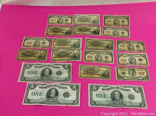 Antique Canadian 25 cent Bank Notes. (1 of 13)
