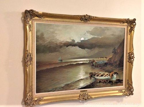 Original oil painting. Moonlit seascape. A. Petrini. (1 of 10)