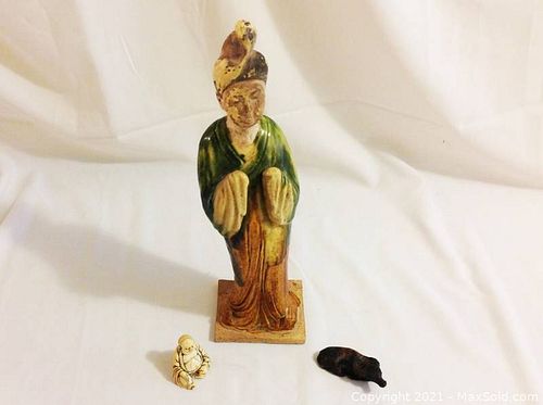 Three CHINESE antique figural pieces. (1 of 11)