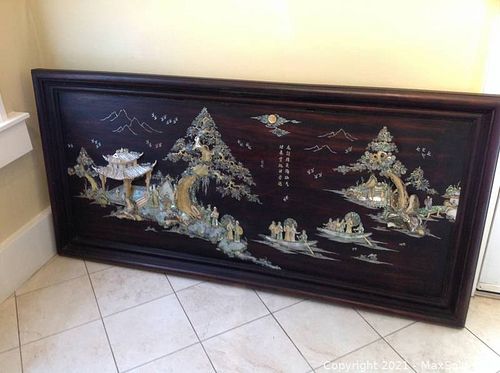 Huge HARDWOOD antique rosewood and mother of pearl Asian Scene. (1 of 18)