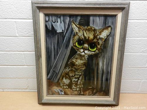 Awesome Vintage Dude 1984 Glass Cat Painting (1 of 6)