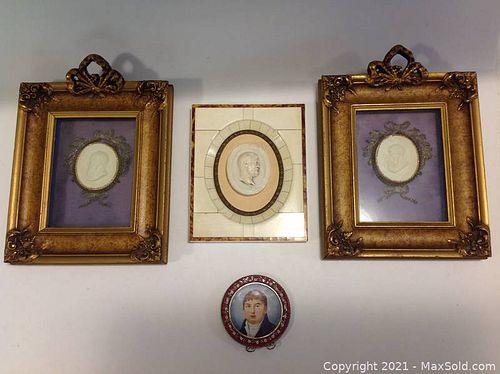Three Individual Georgian era plaster portraits and antique mosaic framed print (1 of 12)
