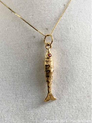 Vintage 18K Gold Fish Pendant on 14K Chain (1 of 3)
