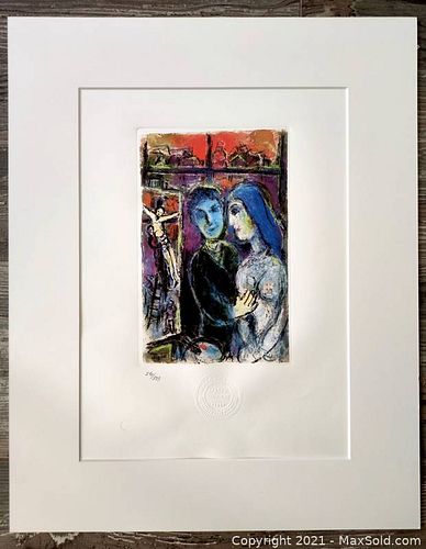 Marc Chagall (1987-1985) - "Les amoureux et le Christ", plate signed, limited edition lithograph, 1985 (1 of 4)