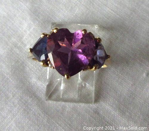 Vintage14K Gold Heart Shape Amethyst and Sapphire Ring 3.7 Gr (1 of 4)