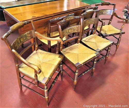 6 Hitchcock Chairs Signed Harvest Rush Cane weave seat (1 of 9)