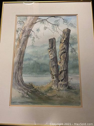 Original Watercolour Painting of Totem Poles (1 of 6)
