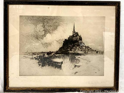 Antique Frank Henry Mason Etching Of Mount St. Michel Signed  (1 of 5)